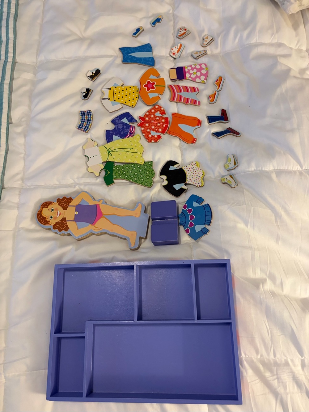 Melissa & Doug Wooden Dress-Up Doll Set with Purple Tray
